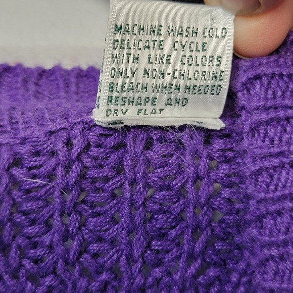 Vtg 90s Cardigan Sweater Oversized M Marsh Landing Purple Squares Knit Dopamine - Picture 6 of 9